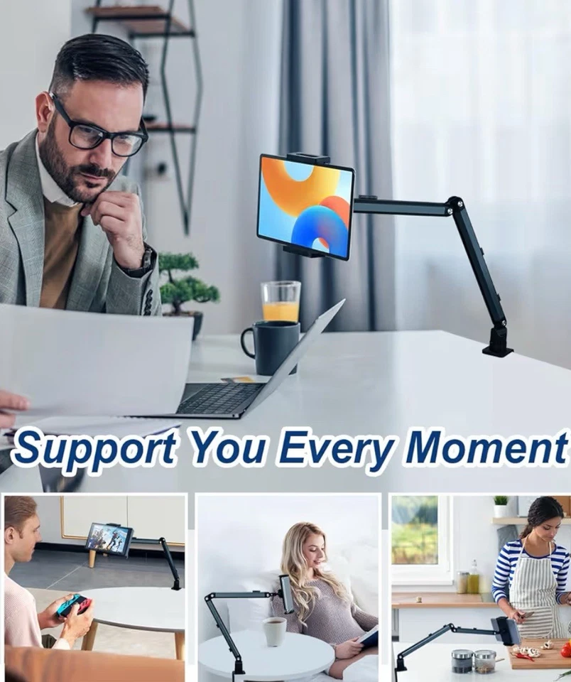 Adjustable Aluminum Tablet Desk Clamp Stand for iPad Pro Air Mini Surface Galaxy - Image 4 of 4