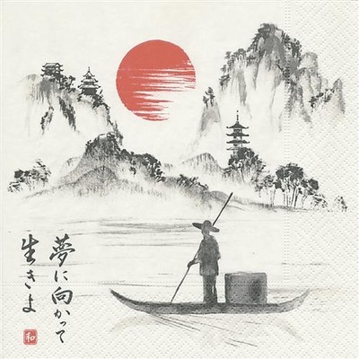 20 Servietten Japanese Boat Japanischer Bootsfahrer See Japan Asien Deko 33x33cm