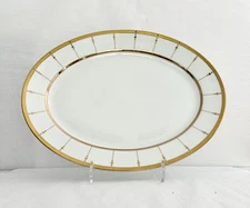 Haviland Limoges Tambour Gold Dots Lines Trim Oval Meat Platter France Large 15"