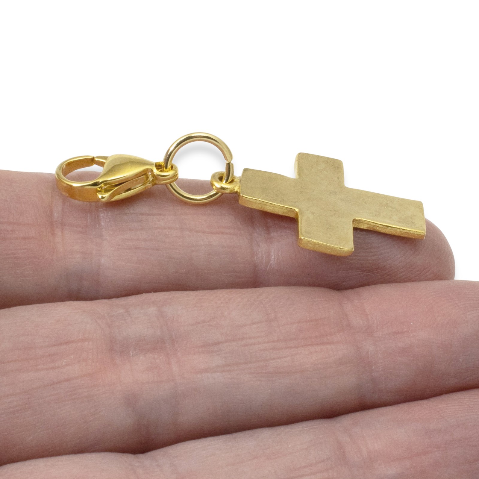 Gold Cross Clip-On Charm: 24k Plated Religious Pendant Purse Bag Accessory 1.75"