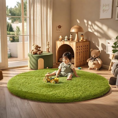 Add Softness and Color to Any Room - 6ft Round Green Shag Rug