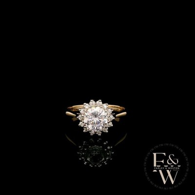 9ct Gold Moissanite Ring Farley And Weston Floral Yellow White Gold