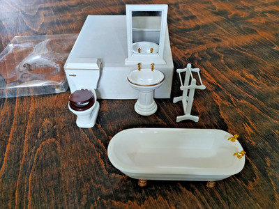 Weiß Möbel Puppenhaus Einrichtung Badzimmer set Holz Puppenmöbel
