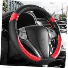 Non-Slip Car Nappa Leather Steering Wheel Cover,Universal Car Black Red