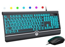 Wired Keyboard and Mouse Combo - Large Print Light Up Keyboard, USB Silent Wi...
