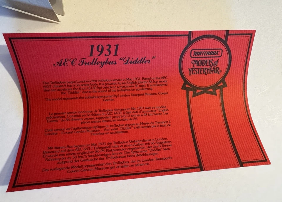 Y 10 1931 Diddler Trolley BUS Matchbox Models of Yesteryear in OVP Sonderedition - Bild 3 von 4