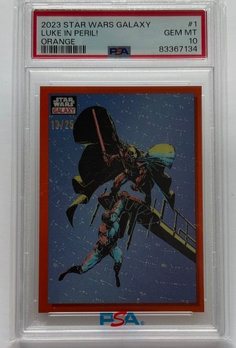 STAR WARS TOPPS GALAXY 2023 LUKE IN PERIL #1 ORANGE REFRACTOR /25 PSA 10