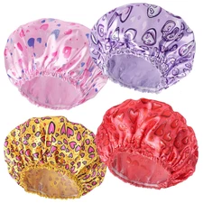 4 PCS Shower Cap for Women, Elastic and Reusable Bath Caps, Double Layers Shower