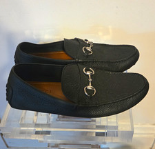 Gucci Men's Black Leather Horsebit Slip-On Loafers Round Toe US 7.5