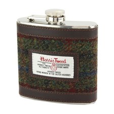 Harris Tweed Hip Flask (Breanais Green) in British Bag Co Presentation Gift Box