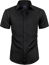 Mens Short Sleeve Dress Shirts Wrinkle Free Solid Casual Button Down Shirts