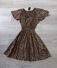 NEXT Black Ditsy Floral Sheer Flared Dress BNWT Boho Holiday Retro UK8