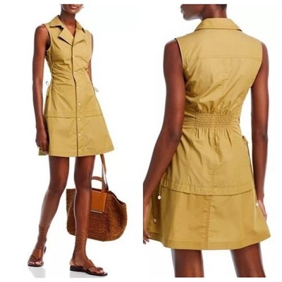 Derek Lam 10 Crosby Serena Lace Up Side Shirt Dress Women Sz 10 Tan Sleeveless