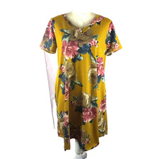 Sweet Pea Women's T Shirt Dress Lounge Wear V Neck USA Size M Gold Pink Pocket