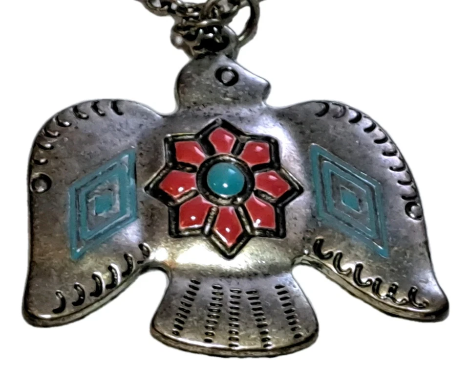 Collar llamativo cadena colgante coral turquesa peltre Phoenix Foto 3 de 4