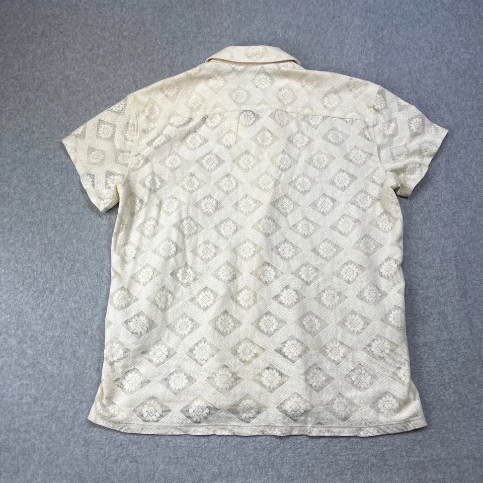 Abercrombie & Fitch Shirt Mens Large Red Cream Crochet Sweater Johnny Collar - Image 2 of 4