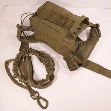 Medium Olive Green Tactical Dog Harness Adjustable Dog Vest w/ Handle & Leash