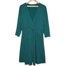 Lands' End Midi Dress 1X Preppy Polka Dot Knot Front Faux Wrap Stretchy Jersey