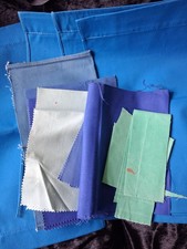 Vintage Fabric Scraps Bundle Blues Green Cotton Canvas Deckchair/ Bunting FC29