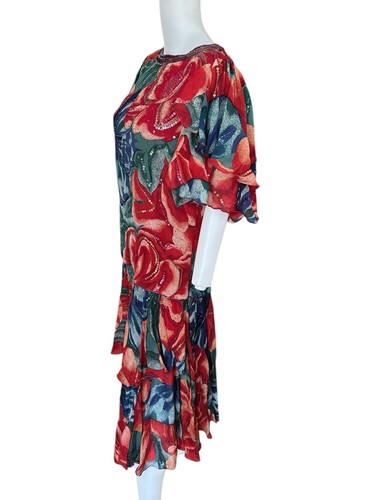 90er Rock Set Pailletten Judith Ann Creations Seide Chiffon 1920’s Floral XSmall - Bild 14 von 24