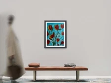 Original Art 14x11 Expressionism Abstract on paper red and yellow tulips