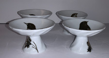 SET of 4 White Pedestal Bird Dishes ROSANNA Designed in the USA, Made in China.