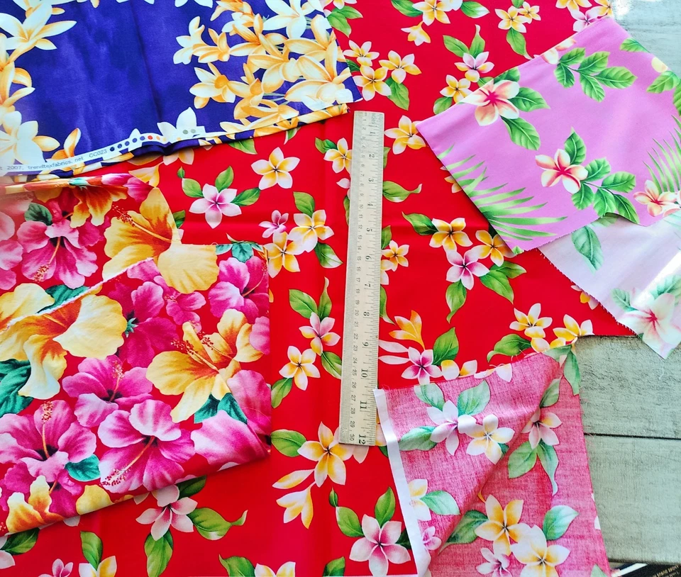 Cuadrados/restos/restos - Tela 100% algodón - Estampados hawaianos 1,5 libras florales Foto 3 de 4