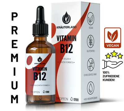 KRÄUTERLAND Vitamin B12 Tropfen 50ml, mit 500mcg/Tag, vegan, ohne Zusatzstoffe 