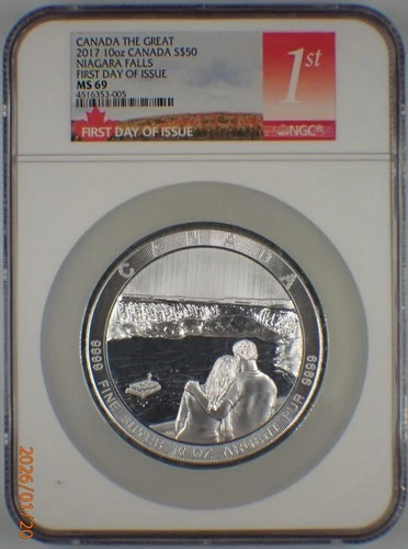 🌟 2017 CANADA $50 10 Oz 9999 SILVER NIAGARA FALLS COIN NGC MS69 FDOI