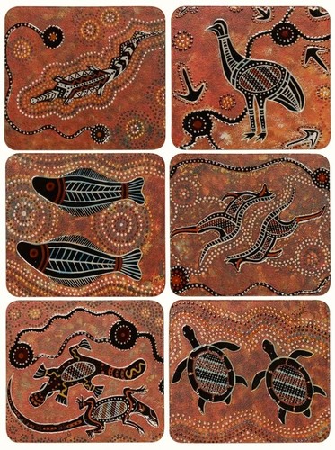 6 PLACEMATS + 6 COASTERS - CORK - ABORIGINAL ART - AUSTRALIA, INDIGENOUS, GIFT - Picture 8 of 11
