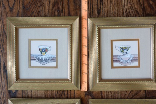 Arnie R. Fisk Teacups on Lace Framed Prints Pictures Matted Bird Flower Set Of 4 - Picture 6 of 12