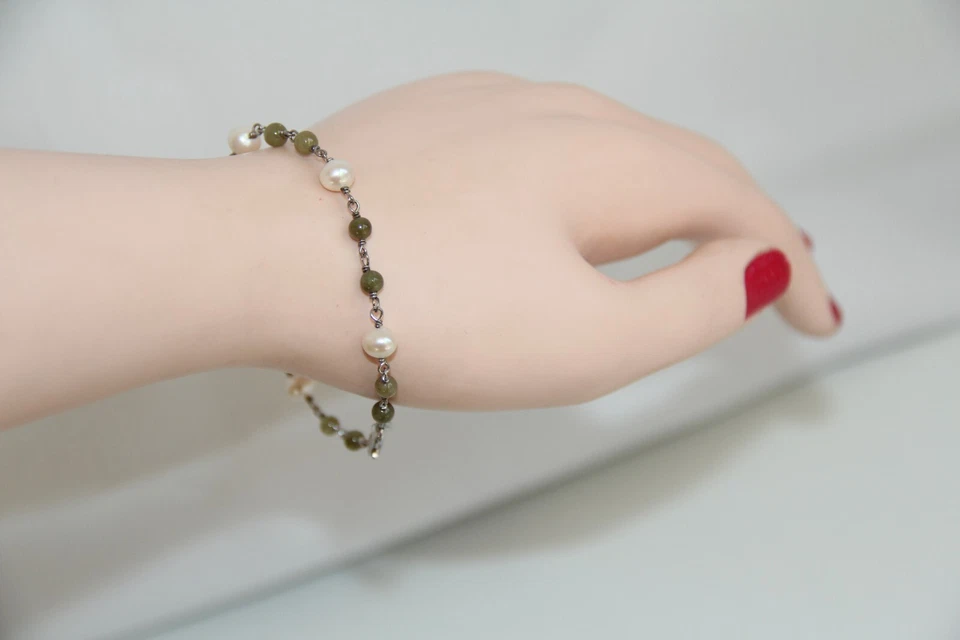 Blue Nile Sterling Silver Pearl and Chalcedony Bracelet. RARE Gorgeous Foto 2 de 4