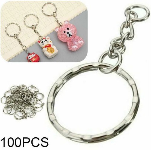 100pcs Silver Keyring Blanks Tone Key Chains Open Split Jump Ring 4 Link Tags - Picture 3 of 9