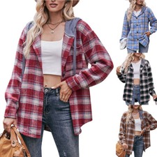 Womens Plaid Button Down Long Sleeve Shirt Fall Jacket Flannel Shirt Shacket