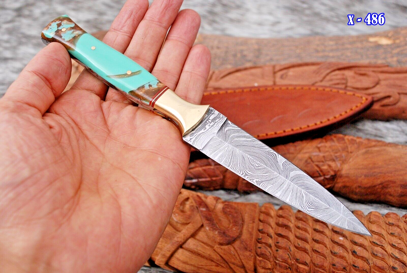 8.5' forged Damascus knife DAGGER Double EDGED BLADE OUTDOOR THROWING SPORTS