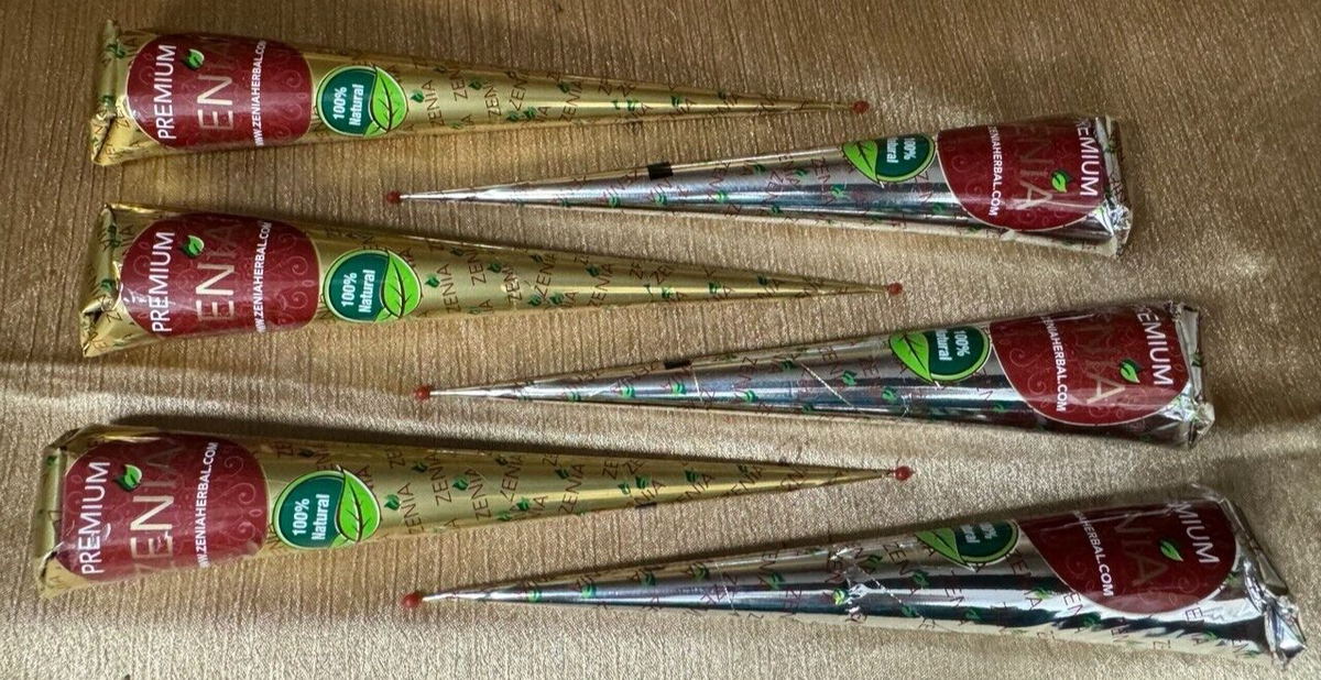 6 Pack Zenia 100% Premium Jumbo Natural Henna Cones 35g | eBay