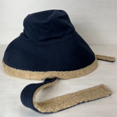 Gucci Women Navy Blue Wool Eco Fur Wide Brim Panama Bucket Hat S