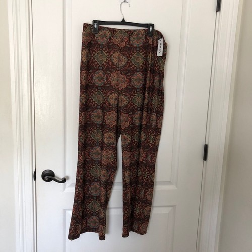 Cider Womens Floral Boho Patterned Pants Wide Leg Pull-On Size 2XL Brown NWT
