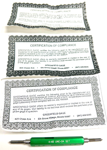 Thread Plug Gage - SET - 4 - 40 - 3A GO & NO GO GREENFIELD (ITEM# 145E