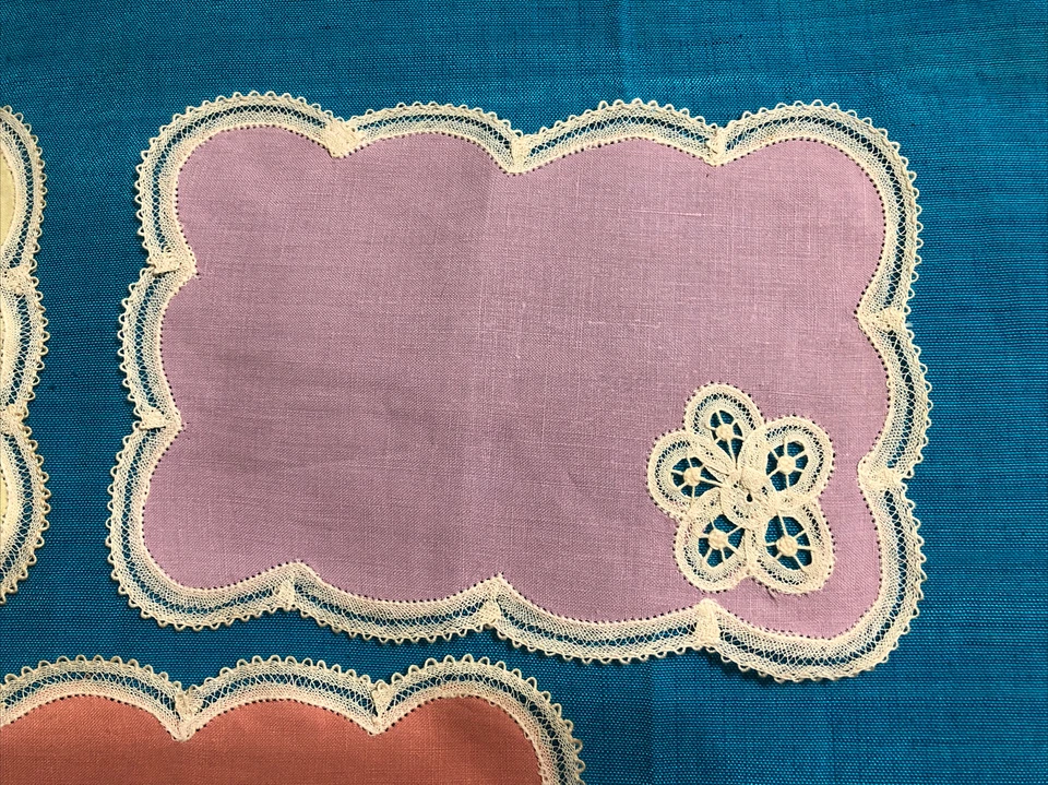 Victorian BRUSSELS LACE RENEE FOIRET Set 3 Handkerchiefs Colors Gift FREE SHIP - Image 3 of 4