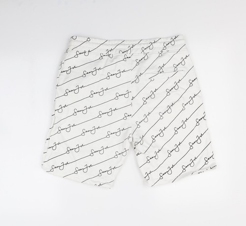 Mennace Womens White Spotted Cotton Blend Sweat Shorts Size M L6in Regular - Picture 2 of 12