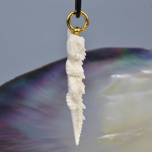 Thorny Devil Lizard Pendant Carved Bone & Gold Vermeil on Sterling Silver 4.85g - Imagen 12 de 13