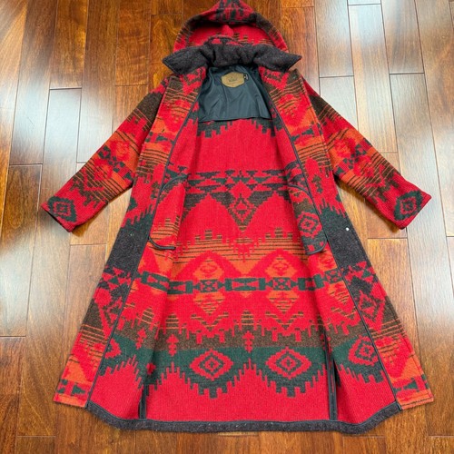 Vintage Woolrich Aztec Wool Blanket Maxi Coat Hoodie Southwestern USA Size M - Picture 9 of 15