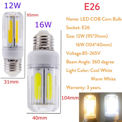 4Pcs COB LED Corn Bulb E27 E26 E12 B22 E14 12W 16W Energy Saving Light Lamps DSs - Picture 7 of 14