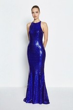 Blue sequin sleeveless floor length maxi evening gown size 8 perfect condition