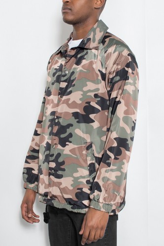 Men's Light Weight Camo Coach's Jacket Wind Breaker Snap Button Closure - Picture 9 of 38