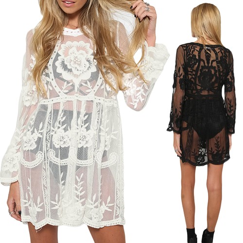 Damen Boho Strandkleid Minikleid Bikini Cover Up Freizeit Tunika Kleid Longtops - Bild 9 von 25