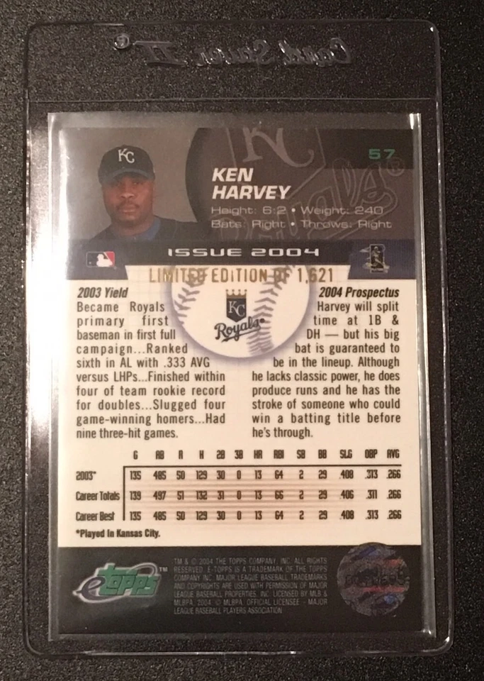 Tarjeta de béisbol 2004 eTopps #57 Ken Harvey ⚾ Royals #/1621 en mano ⚾ envío gratuito ⚾️ Foto 2 de 2