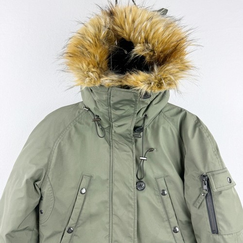 S13 NYC Down Puffer Parka Size SMALL Womens Faux Fur Hooded Olive Green - Picture 5 of 12