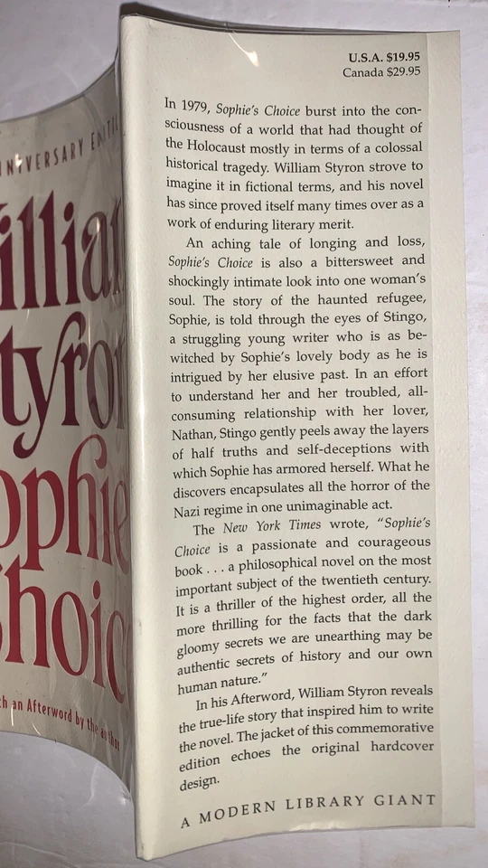 SIGNED, SOPHIE'S CHOICE, by WILLIAM STYRON, 20th ANNIVERSARY ED, MODERN LIBRARY - Image 4 of 4